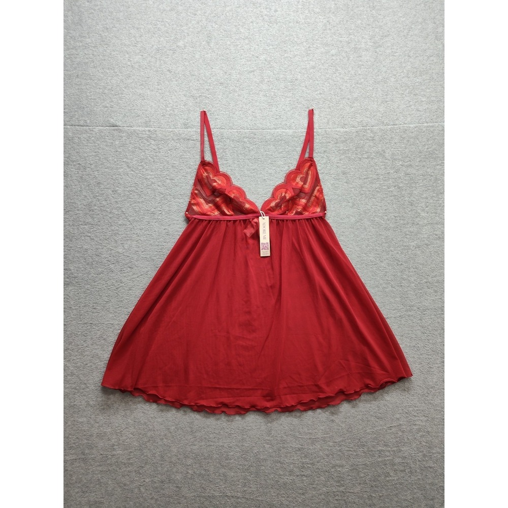 Adore Me Women Nightdress S Red‎ Lace Babydoll Chemise V Neck Adjustable Straps